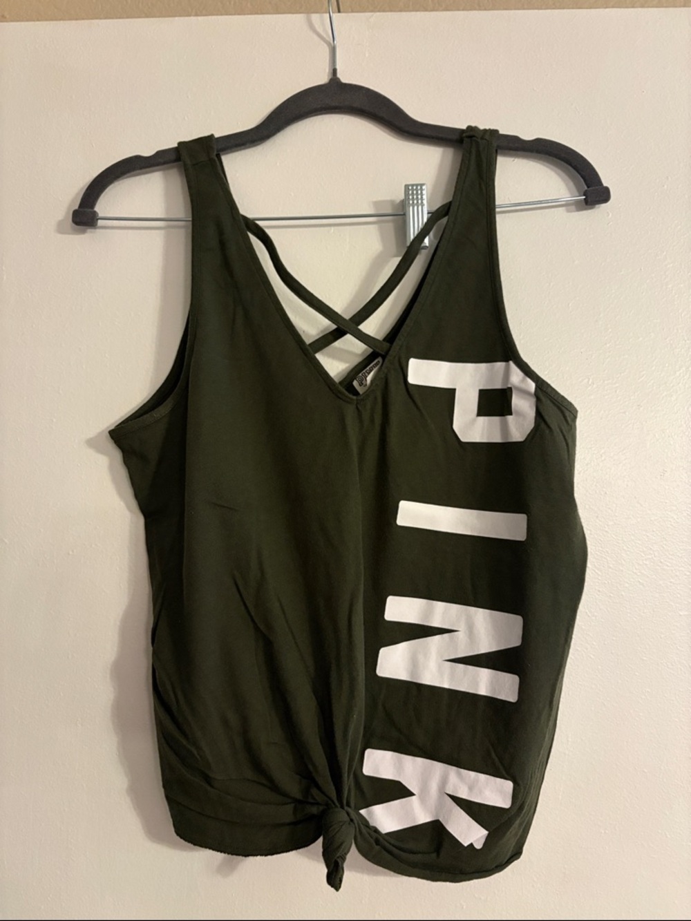PINK Victoria's Secret Olive Green Crisscross Knot-Front Tank